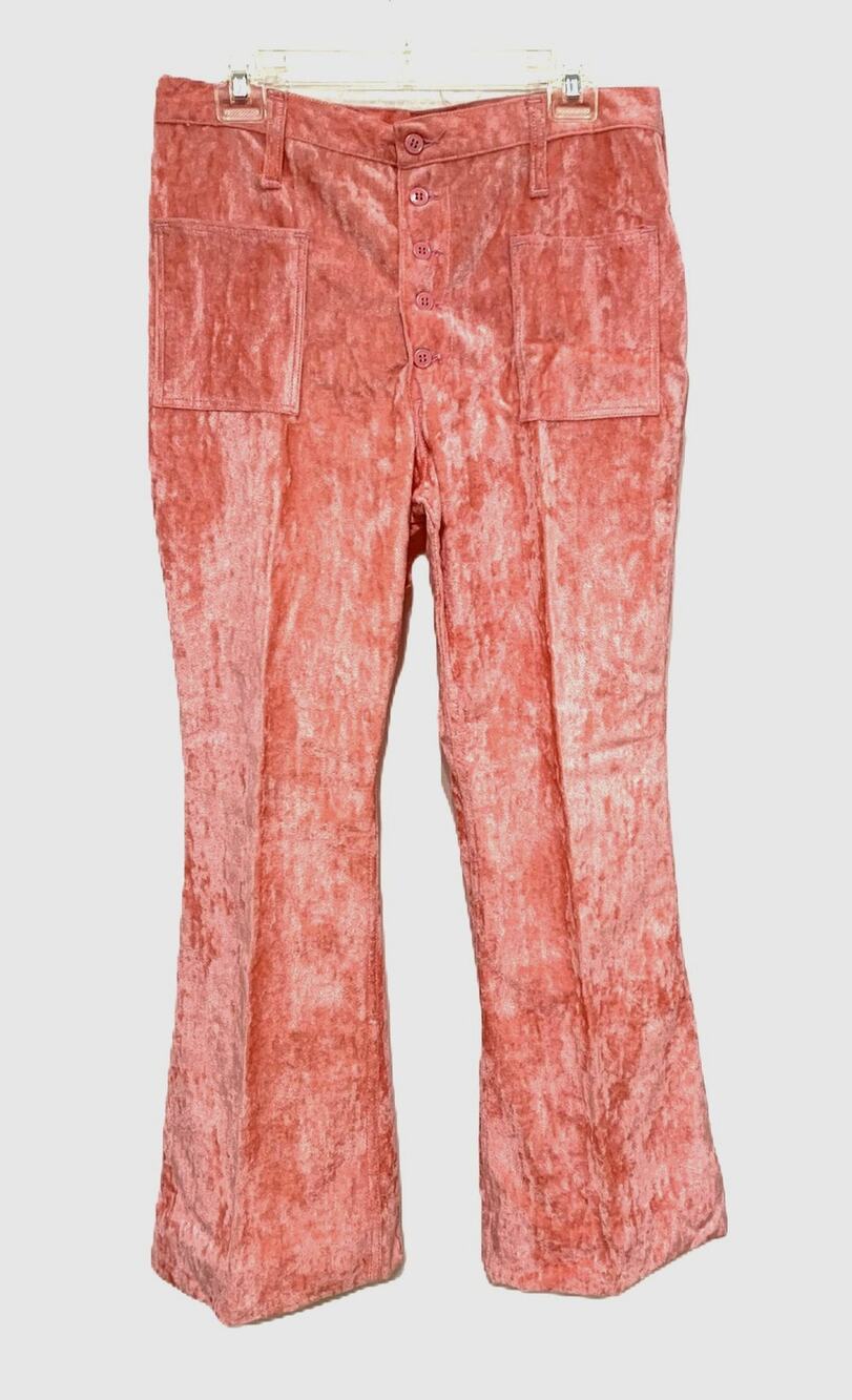 Vintage 1970's Wrangler Velvet Bell Bottoms PINK Jeans Size Junior 15/16